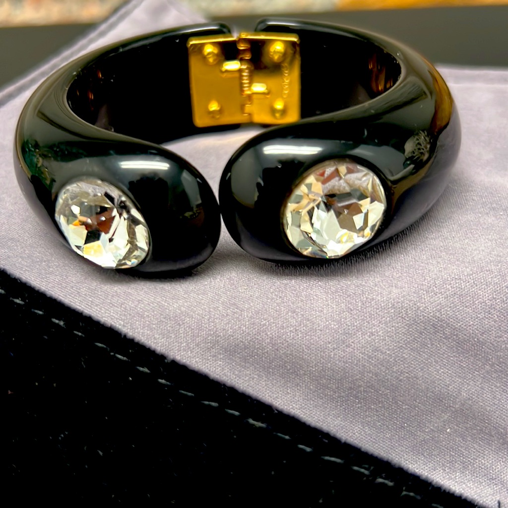 Euc Edie Parker Black Rhinestone Hinge Bangle W/ Pouch